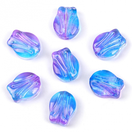 Bild von Muranoglas Perlen Tulpen Violett & Blau Farbverlauf ca 10.5mm x 8.4mm, Loch:ca. 0.8mm, 20 Stück