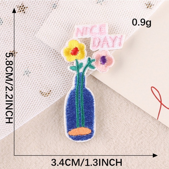 Bild von Terylen Stickerei Selbstklebende Aufnäher Applikationen DIY Scrapbooking Handwerk Bunt Blumen 5.8cm x 3.4cm, 1 Stück