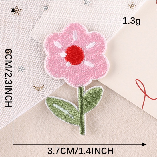 Bild von Terylen Stickerei Selbstklebende Aufnäher Applikationen DIY Scrapbooking Handwerk Bunt Blumen 6cm x 3.7cm, 1 Stück