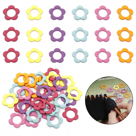 Picture of Zinc Based Alloy Knitting Stitch Markers Flower At Random Color Painted 17mm x 17mm, 1 Set ( 30 PCs/Set)