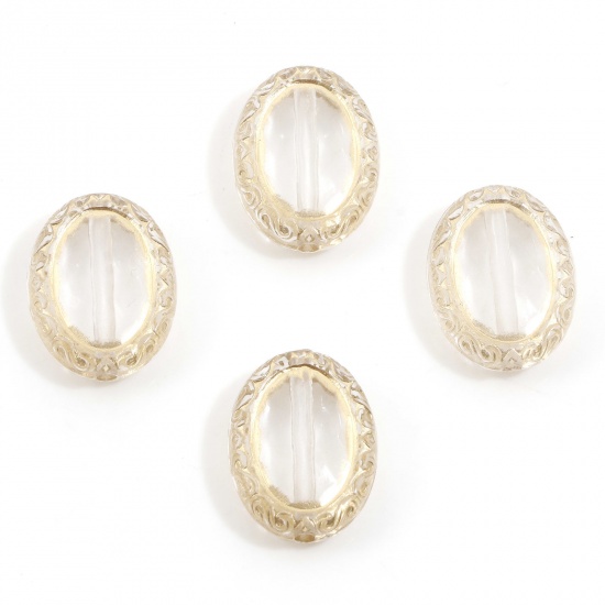 Bild von Acryl Retro Perlen für die Herstellung von DIY-Charme-Schmuck Transparent Oval Geschnitzte Muster ca. 18mm x 13mm, Loch:ca. 1.5mm, 10 Stück