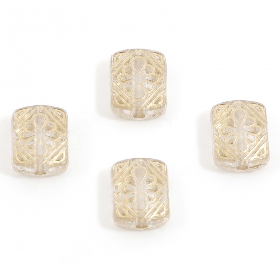Bild von Acryl Retro Perlen für die Herstellung von DIY-Charme-Schmuck Transparent Rechteck Geschnitzte Muster ca. 12mm x 10mm, Loch:ca. 1.8mm, 10 Stück