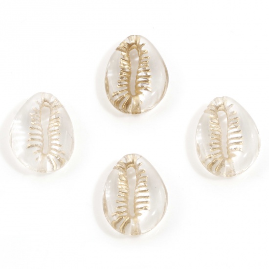 Bild von Acryl Retro Perlen für die Herstellung von DIY-Charme-Schmuck Transparent Muschel Geschnitzte Muster ca. 18mm x 13.5mm, Loch:ca. 1.8mm, 10 Stück