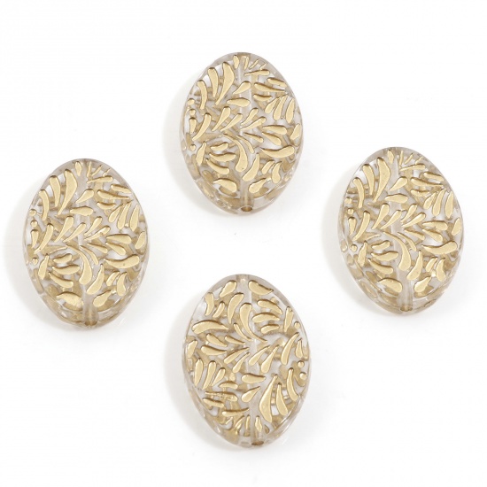 Bild von Acryl Retro Perlen für die Herstellung von DIY-Charme-Schmuck Transparent Oval Geschnitzte Muster ca. 28mm x 20mm, Loch:ca. 1.6mm, 10 Stück