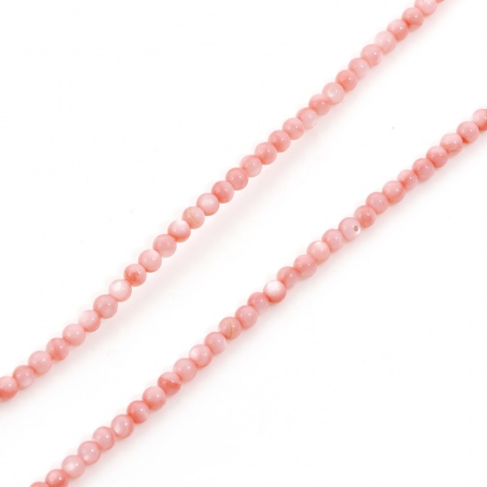 Bild von Muschel Perlen für die Herstellung von DIY-Charme-Schmuck Rund Rosa 3mm D., Loch:ca. 0.4mm, 38cm lang, 1 Strang 132 Stücke/Strang,