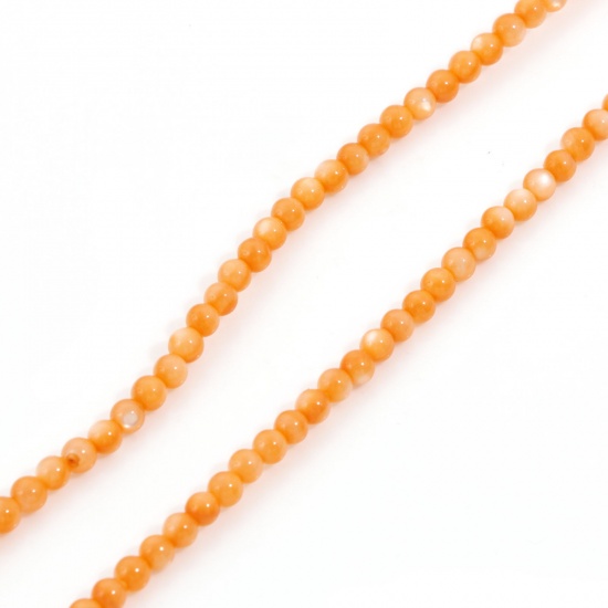 Bild von Muschel Perlen für die Herstellung von DIY-Charme-Schmuck Rund Orange 3mm D., Loch:ca. 0.4mm, 38cm lang, 1 Strang 132 Stücke/Strang,