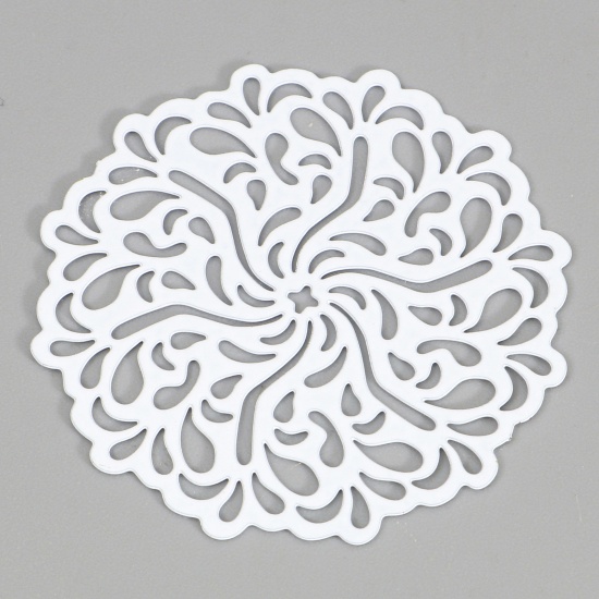 Bild von Eisenlegierung Filigran Stempel Verzierung Verbinder Blumen Weiß Spritzlackierung, 3.4cm x 3.3cm, 5 Stück