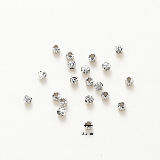 Bild von Kupfer Abstandsperlen für DIY-Armband-Schmuckherstellung Platin plattiert Rund Gravur ca. 4mm Dia, Loch: ca. 1.5mm, 20 Stück