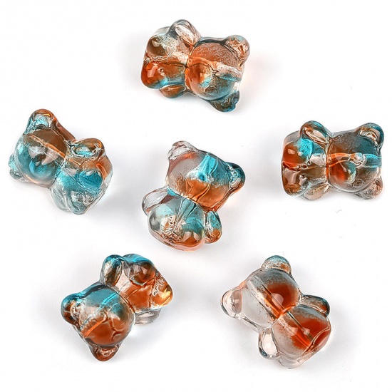 Bild von Muranoglas Perlen für die Herstellung von DIY-Charme-Schmuck Bär Grün & Orange Farbverlauf ca 14.5mm x 12mm, Loch:ca. 1.1mm, 20 Stück