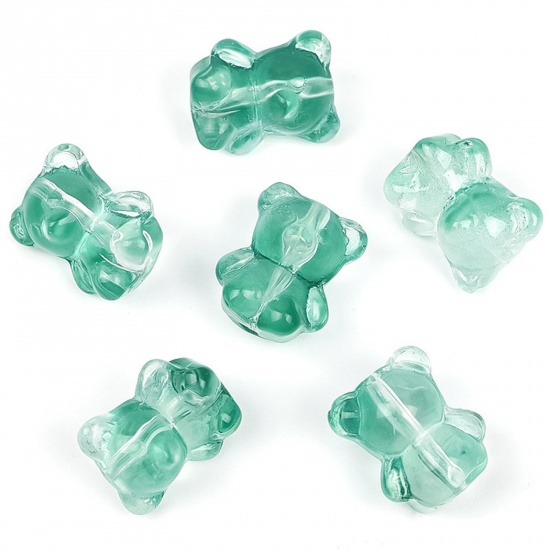 Bild von Muranoglas Perlen für die Herstellung von DIY-Charme-Schmuck Bär Grün Farbverlauf ca 14.5mm x 12mm, Loch:ca. 1.1mm, 20 Stück