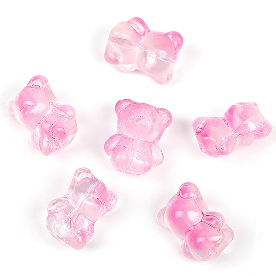 Bild von Muranoglas Perlen für die Herstellung von DIY-Charme-Schmuck Bär Rosa Farbverlauf ca 14.5mm x 12mm, Loch:ca. 1.1mm, 20 Stück
