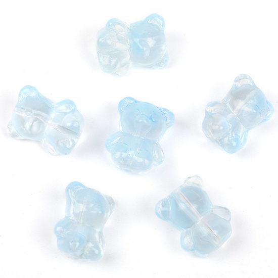 Bild von Muranoglas Perlen für die Herstellung von DIY-Charme-Schmuck Bär Azurblau Farbverlauf ca 14.5mm x 12mm, Loch:ca. 1.1mm, 20 Stück