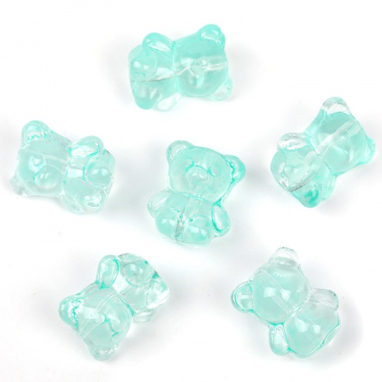 Bild von Muranoglas Perlen für die Herstellung von DIY-Charme-Schmuck Bär Azurblau Farbverlauf ca 14.5mm x 12mm, Loch:ca. 1.1mm, 20 Stück