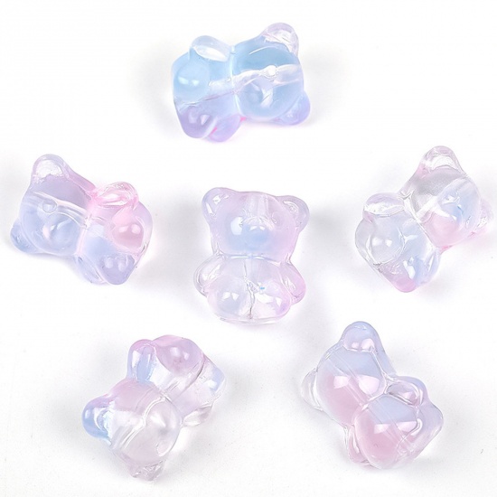 Bild von Muranoglas Perlen für die Herstellung von DIY-Charme-Schmuck Bär Blau & Rosa Farbverlauf ca 14.5mm x 12mm, Loch:ca. 1.1mm, 20 Stück