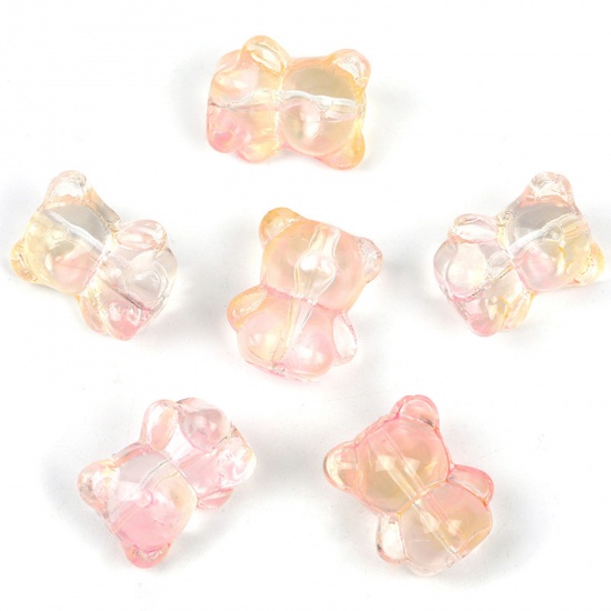 Bild von Muranoglas Perlen für die Herstellung von DIY-Charme-Schmuck Bär Rosa & Gelb Farbverlauf ca 14.5mm x 12mm, Loch:ca. 1.1mm, 20 Stück