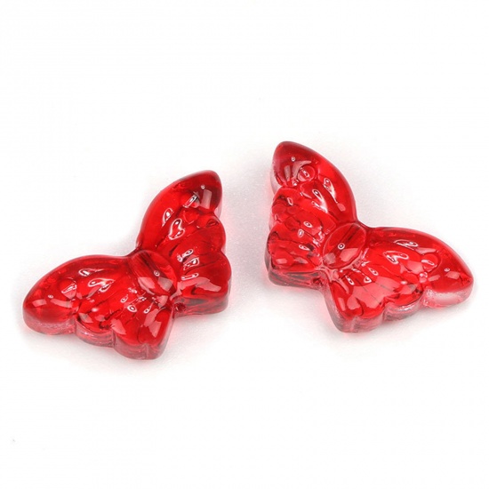 Bild von Muranoglas Insekt Perlen für die Herstellung von DIY-Charme-Schmuck Schmetterling Rot Farbverlauf ca 15mm x 8mm, Loch:ca. 1.5mm, 50 Stück