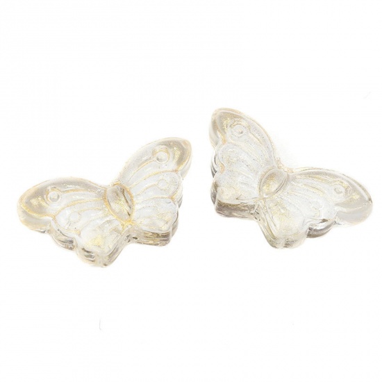 Bild von Muranoglas Insekt Perlen für die Herstellung von DIY-Charme-Schmuck Schmetterling Weiß & Gold Farbverlauf ca 15mm x 8mm, Loch:ca. 1.5mm, 50 Stück
