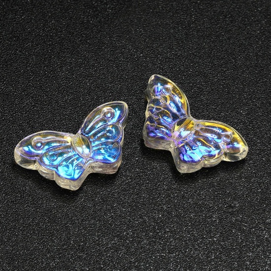 Bild von Muranoglas Insekt Perlen für die Herstellung von DIY-Charme-Schmuck Schmetterling Klar AB Farben Farbverlauf ca 15mm x 8mm, Loch:ca. 1.5mm, 50 Stück