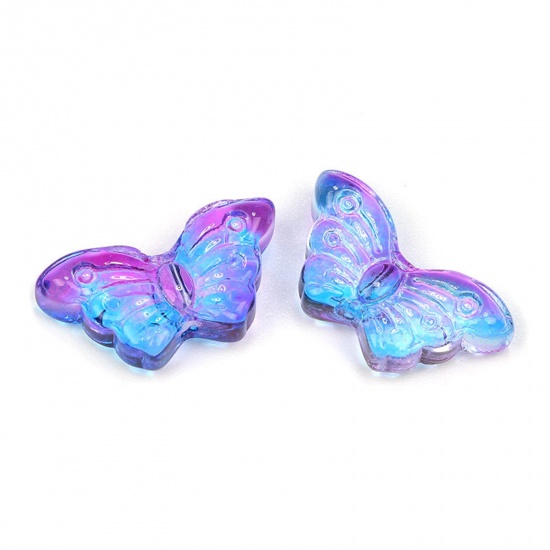 Bild von Muranoglas Insekt Perlen für die Herstellung von DIY-Charme-Schmuck Schmetterling Dunkelblau & Lila Farbverlauf ca 15mm x 8mm, Loch:ca. 1.5mm, 50 Stück