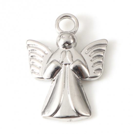 Bild von Umweltfreundlich 304 Edelstahl Religiös Charms Engel Silberfarbe 19mm x 14mm, 2 Stück