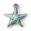 Picture of Eco-friendly Vacuum Plating 304 Stainless Steel Ocean Jewelry Charms Rainbow Color Plated Star Fish 15.5mm x 14mm, 2 PCs