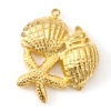 Picture of Eco-friendly Vacuum Plating 304 Stainless Steel Ocean Jewelry Charms 18K Gold Plated Star Fish Conch Sea Snail 24mm x 19mm, 2 PCs