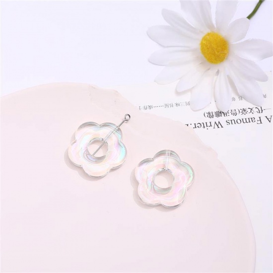 Bild von Acryl Perlen für die Herstellung von DIY-Charme-Schmuck (Halbgebohrt) Transparent AB Farbe Blumen ca. 27mm x 27mm, 10 Stück