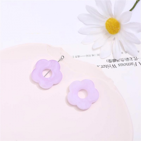 Bild von Acryl Perlen für die Herstellung von DIY-Charme-Schmuck (Halbgebohrt) Lila Blumen Tintenwäsche ca. 27mm x 27mm, 10 Stück