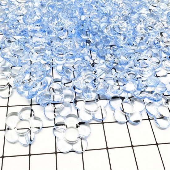 Bild von Acryl Perlen für die Herstellung von DIY-Charme-Schmuck Einzeln Loch Blau Transparent Blumen ca. 19mm x 19mm, 20 Stück