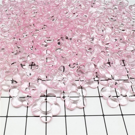 Bild von Acryl Perlen für die Herstellung von DIY-Charme-Schmuck Einzeln Loch Rosa Transparent Blumen ca. 19mm x 19mm, 20 Stück