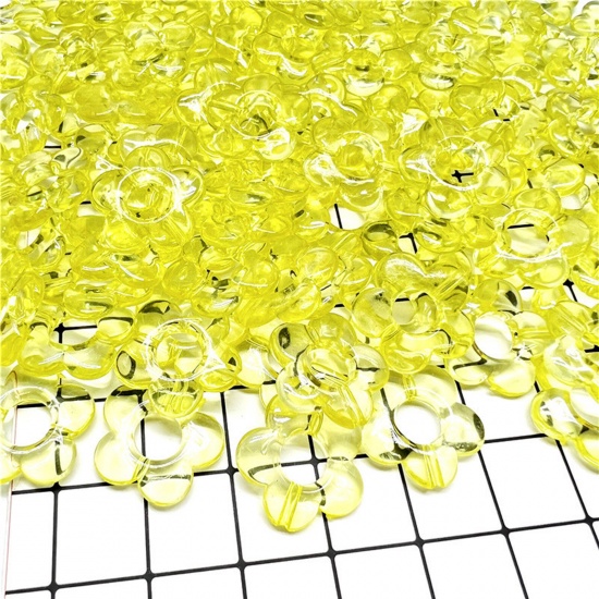 Bild von Acryl Perlen für die Herstellung von DIY-Charme-Schmuck Einzeln Loch Gelb Transparent Blumen ca. 19mm x 19mm, 20 Stück