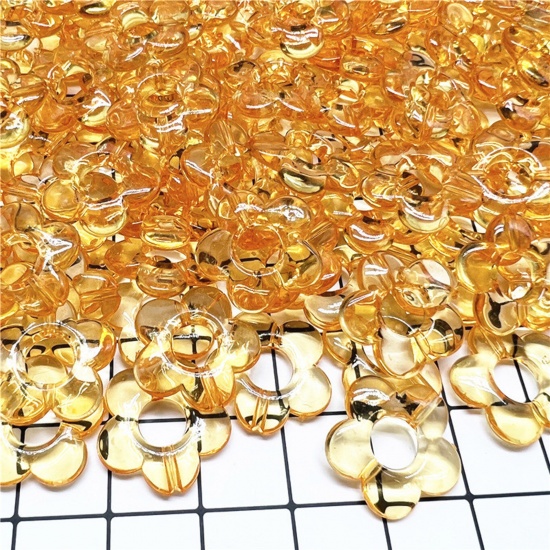 Bild von Acryl Perlen für die Herstellung von DIY-Charme-Schmuck Einzeln Loch Orange Transparent Blumen ca. 19mm x 19mm, 20 Stück