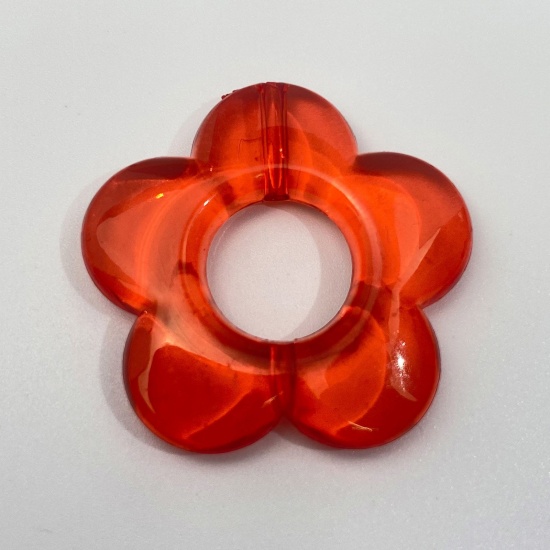 Bild von Acryl Perlen für die Herstellung von DIY-Charme-Schmuck Einzeln Loch Rot Transparent Blumen ca. 19mm x 19mm, 20 Stück