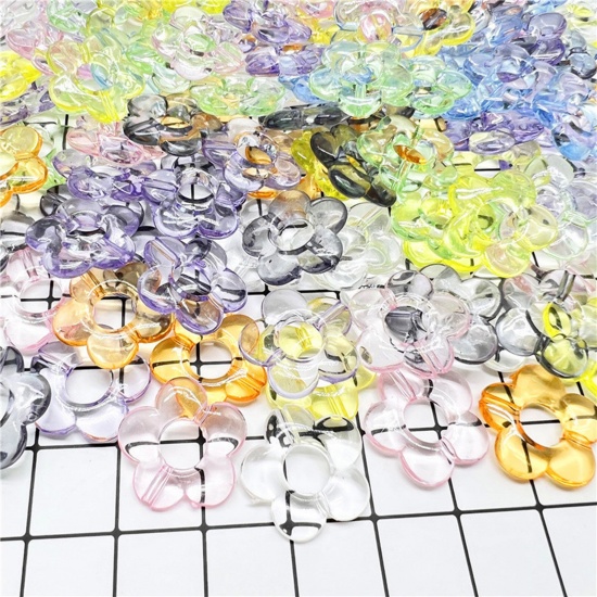 Bild von Acryl Perlen für die Herstellung von DIY-Charme-Schmuck Einzeln Loch Zufällig Mix Transparent Blumen ca. 19mm x 19mm, 20 Stück