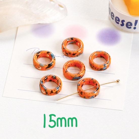 Bild von Keramik Perlen für die Herstellung von DIY-Charme-Schmuck Rund Orange Hohl ca. 15mm D., 10 Stück