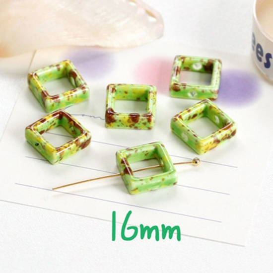 Bild von Keramik Perlen für die Herstellung von DIY-Charme-Schmuck Quadrat Grün Hohl ca. 16mm x 16mm, 10 Stück