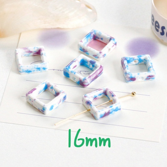 Bild von Keramik Perlen für die Herstellung von DIY-Charme-Schmuck Quadrat Weiß Hohl ca. 16mm x 16mm, 10 Stück