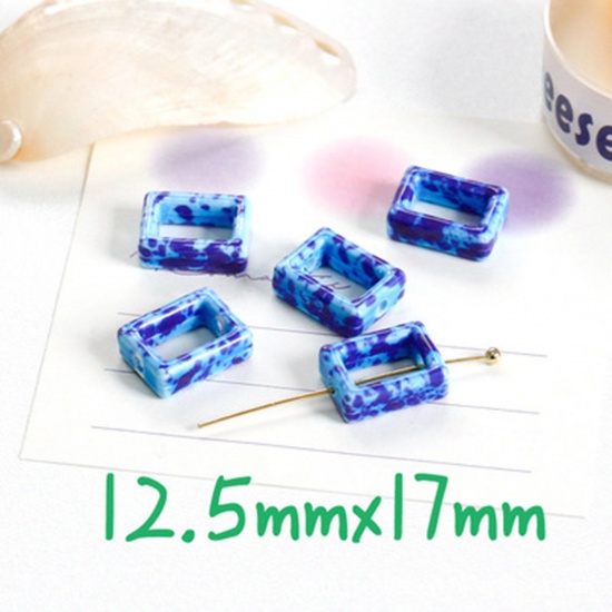Bild von Keramik Perlen für die Herstellung von DIY-Charme-Schmuck Rechteck Blau Hohl ca. 17mm x 12.5mm, 10 Stück