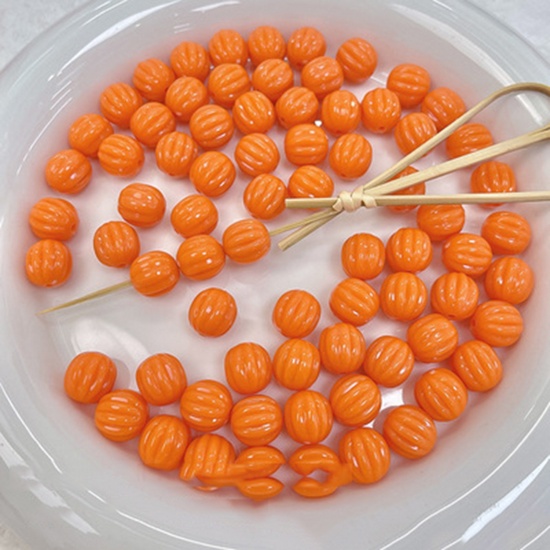 Bild von Acryl Perlen für die Herstellung von DIY-Charme-Schmuck Einzeln Loch Orange Opak Kürbis ca. 10mm D., Loch:ca. 1.2mm, 20 Stück