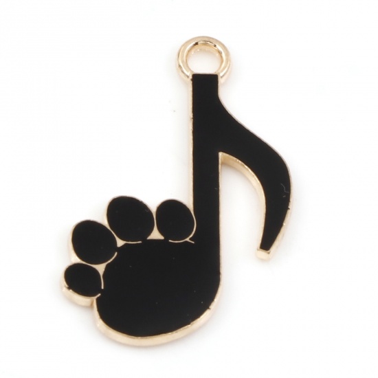 Bild von Zinklegierung Musik Charms Vergoldet Schwarz Musik Note Klaue Emaille 25mm x 17mm, 10 Stück