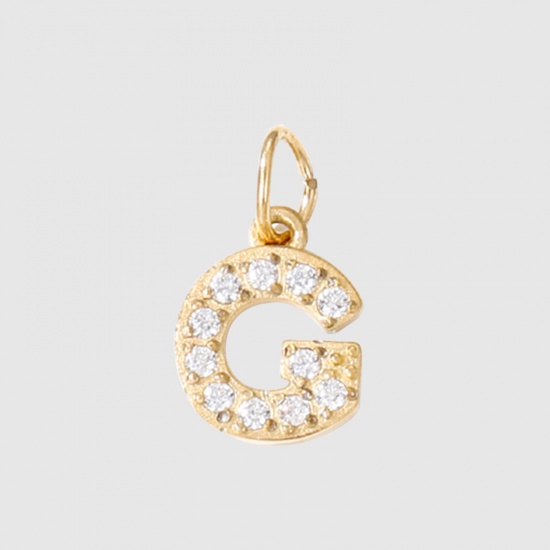 Bild von Umweltfreundliche Vakuumbeschichtung 304 Edelstahl Charms Buchstabe 14K Gold plattiert Message " G " Micro Pave 8mm D., 1 Stück