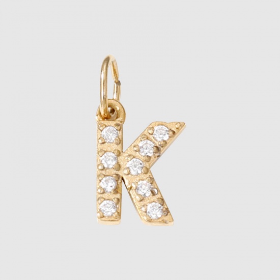 Bild von Umweltfreundliche Vakuumbeschichtung 304 Edelstahl Charms Buchstabe 14K Gold plattiert Message " K " Micro Pave 8mm D., 1 Stück