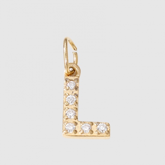 Bild von Umweltfreundliche Vakuumbeschichtung 304 Edelstahl Charms Buchstabe 14K Gold plattiert Message " L " Micro Pave 8mm D., 1 Stück