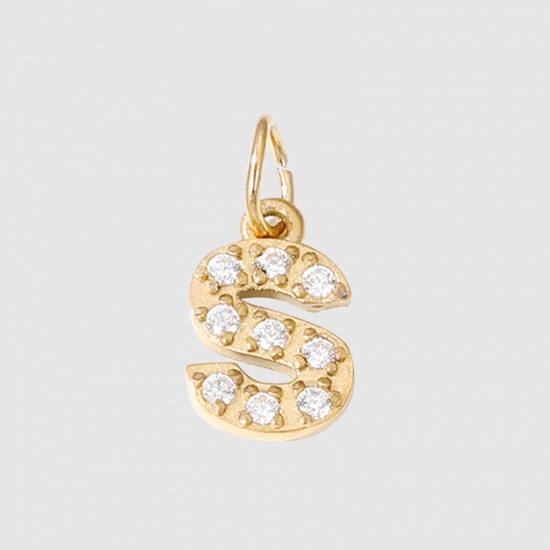 Bild von Umweltfreundliche Vakuumbeschichtung 304 Edelstahl Charms Buchstabe 14K Gold plattiert Message " S " Micro Pave 8mm D., 1 Stück
