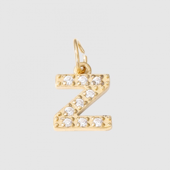 Bild von Umweltfreundliche Vakuumbeschichtung 304 Edelstahl Charms Buchstabe 14K Gold plattiert Message " Z " Micro Pave 8mm D., 1 Stück