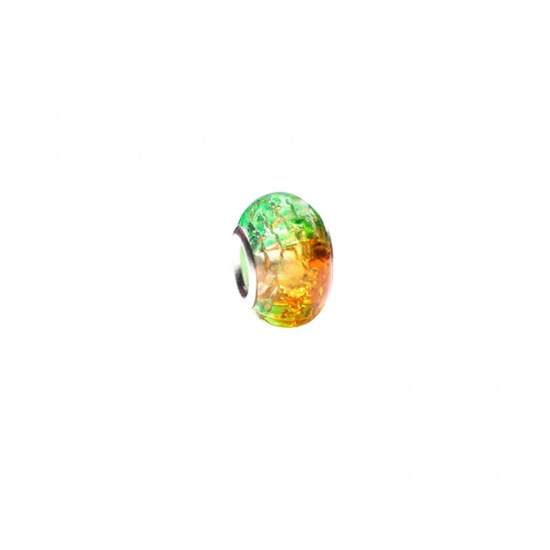 Bild von Harz Charm-Perlen mit großem Loch im europäischen Stil Grün & Orange Rund Spalte Farbverlauf 14mm D., Loch: Ca. 5mm, 20 Stück