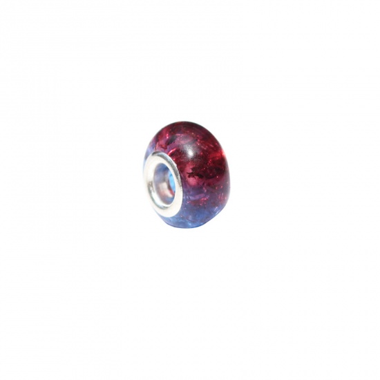 Bild von Harz Charm-Perlen mit großem Loch im europäischen Stil Rot & Blau Rund Spalte Farbverlauf 14mm D., Loch: Ca. 5mm, 20 Stück
