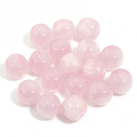 Bild von Harz Perlen für die Herstellung von DIY-Charme-Schmuck Einzeln Loch Trommel Rosa Imitierte Katzenauge 12mm x 11mm, Loch: 1.8mm, 10 Stück