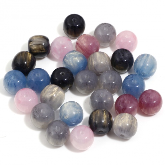 Bild von Harz Perlen für die Herstellung von DIY-Charme-Schmuck Einzeln Loch Trommel Zufällig Mix Imitierte Katzenauge 12mm x 11mm, Loch: 1.8mm, 10 Stück