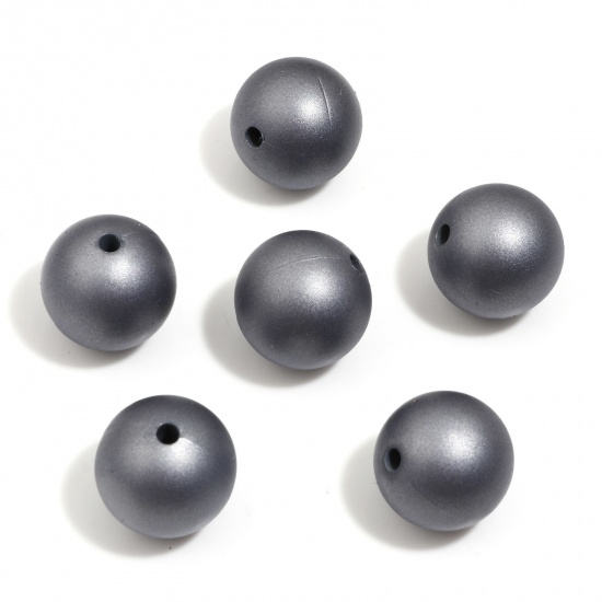 Bild von Silikon Perlen für die Herstellung von DIY-Charme-Schmuck Einzeln Loch Rund Grau Metallisch Schimmernd 15mm D., Loch: 2.2mm, 10 Stück